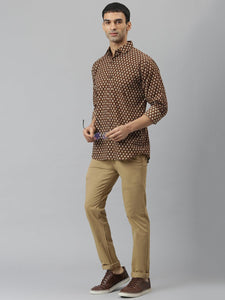 Millennial Men Brown & Mustard Cotton  Full Sleeve  Shirt for Men-MMF0266 - divenaworld.com