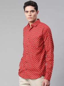 Millennial Men Red & Peach Cotton  Full Sleeve  Shirt for Men-MMF0268 - divenaworld.com