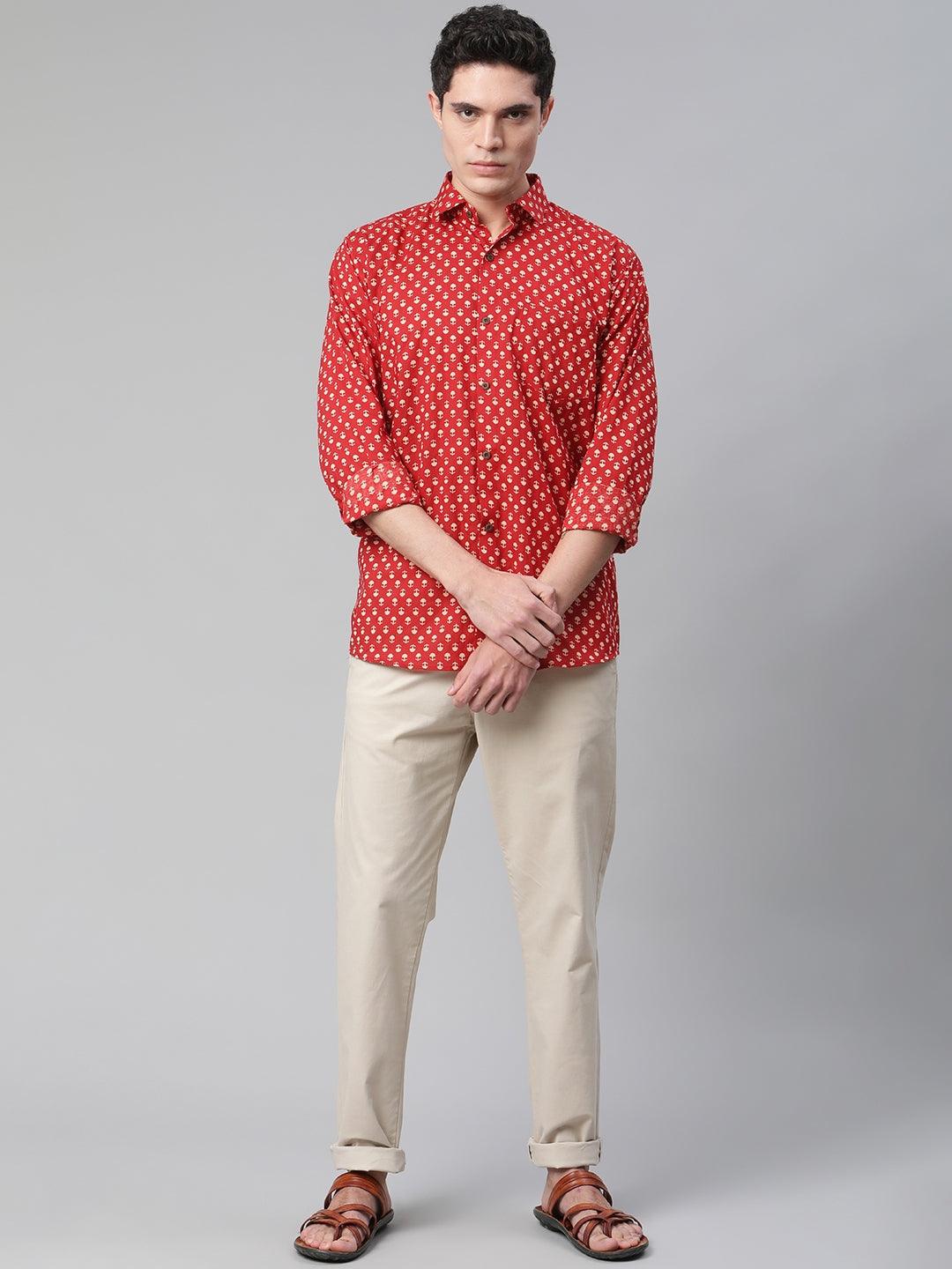 Millennial Men Red & Peach Cotton  Full Sleeve  Shirt for Men-MMF0268 - divenaworld.com