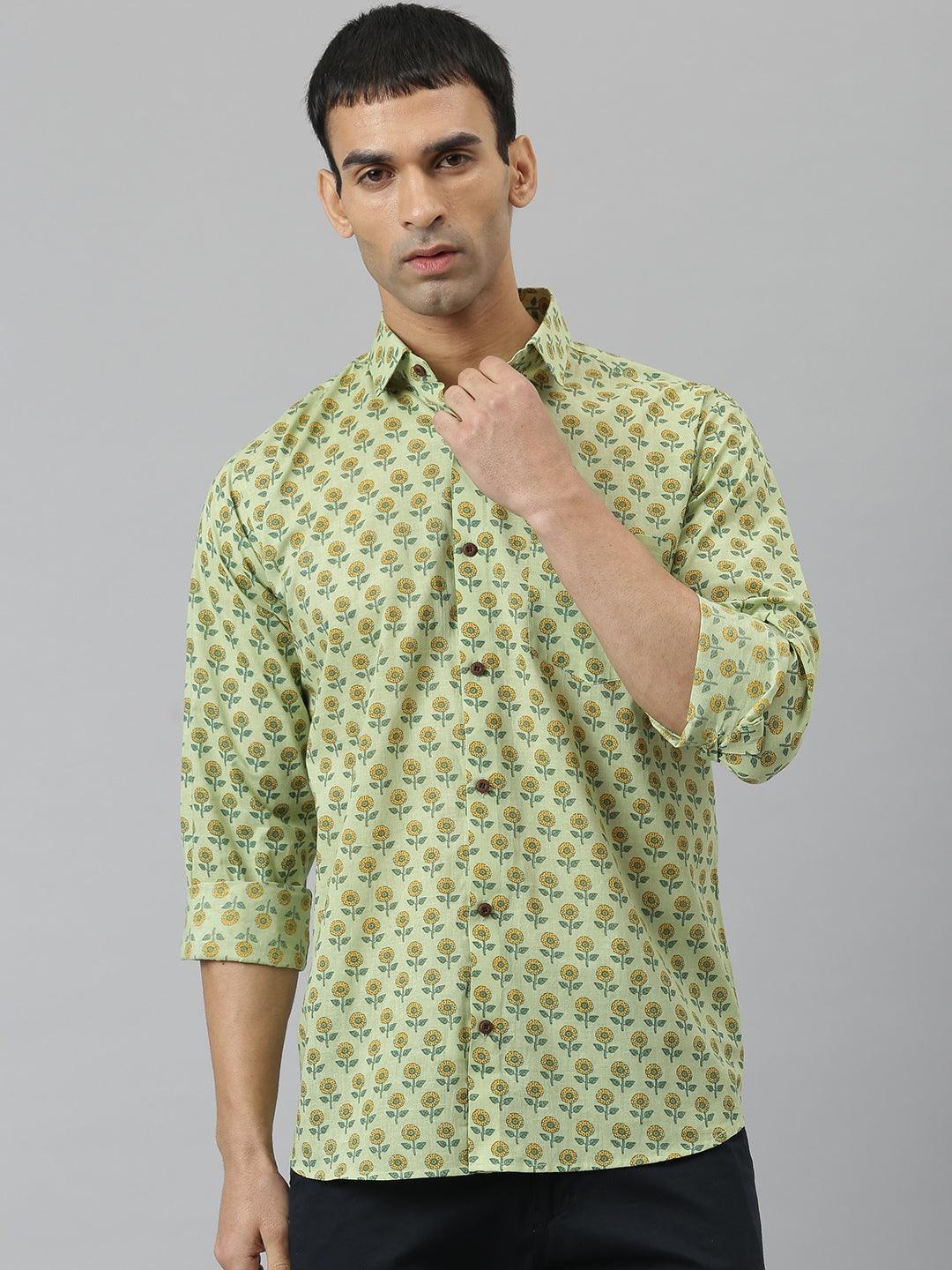 Millennial Men Light Green & Yellow Cotton  Full Sleeve  Shirt for Men-MMF0269 - divenaworld.com