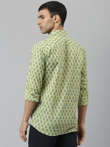 Millennial Men Light Green & Yellow Cotton  Full Sleeve  Shirt for Men-MMF0269 - divenaworld.com