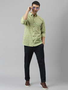 Millennial Men Light Green & Yellow Cotton  Full Sleeve  Shirt for Men-MMF0269 - divenaworld.com