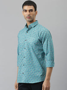 Millennial Men Turquoise blue & Blue  Cotton  Full Sleeve  Shirt for Men-MMF0270 - divenaworld.com