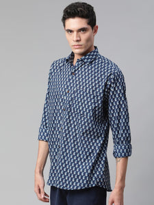 Millennial Men Indigo Blue & White  Cotton  Full Sleeve  Shirt for Men-MMF0274 - divenaworld.com