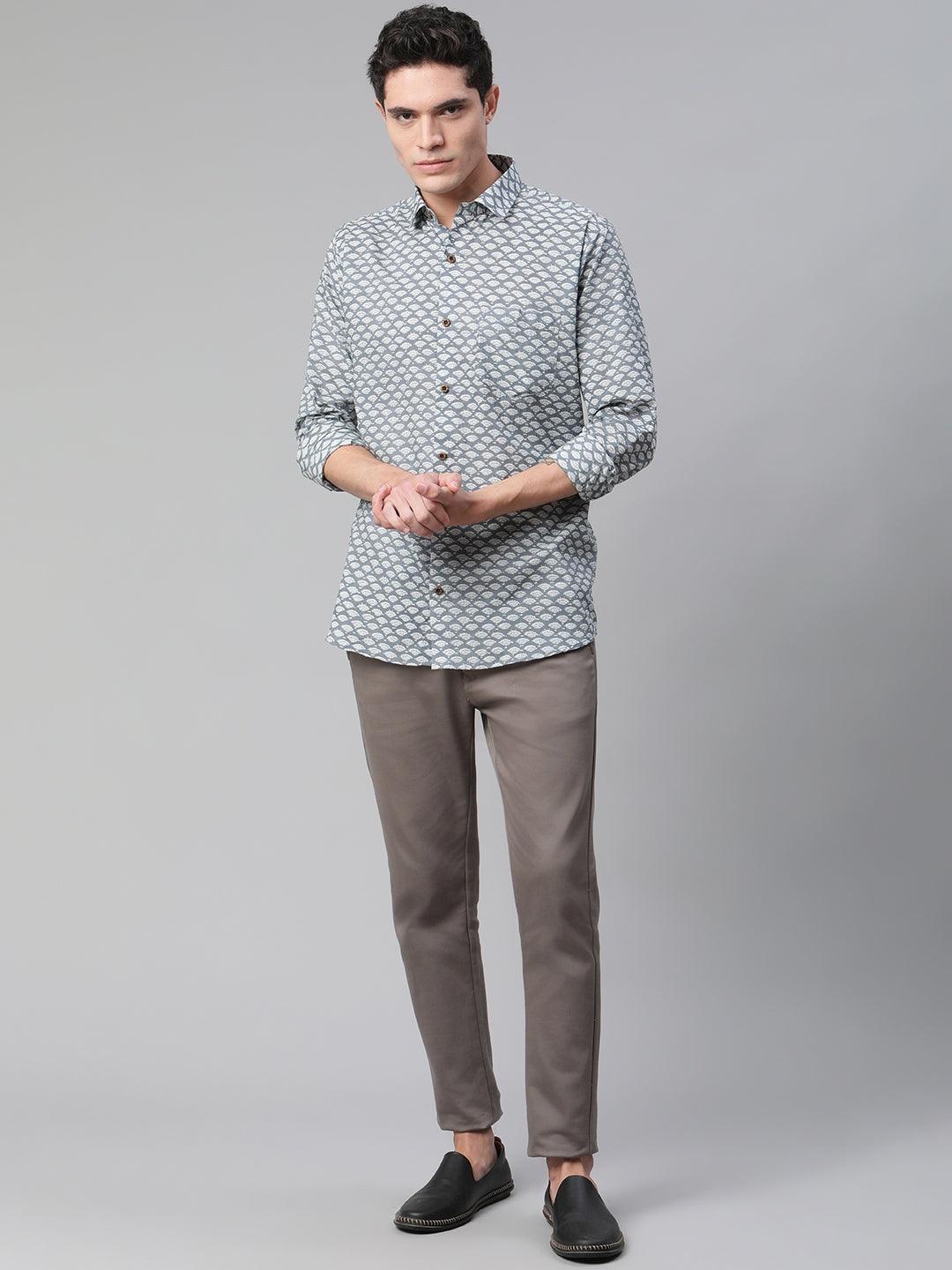 Millennial Men Grey & White  Cotton  Full Sleeve  Shirt for Men-MMF0276 - divenaworld.com