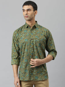 Millennial Men Mehendi & Green Cotton  Full Sleeve  Shirt for Men-MMF0278 - divenaworld.com