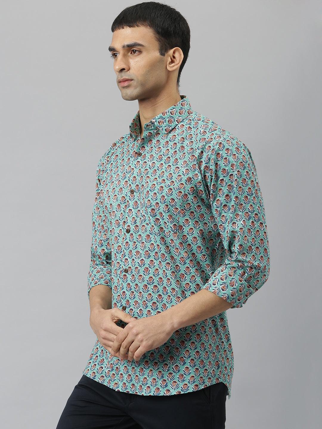 Millennial Men Sea Green & Blue  Cotton  Full Sleeve  Shirt for Men-MMF0280 - divenaworld.com