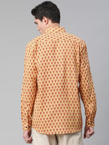 Millennial Men Mustard & Pink Cotton  Full Sleeve  Shirt for Men-MMF0289 - divenaworld.com