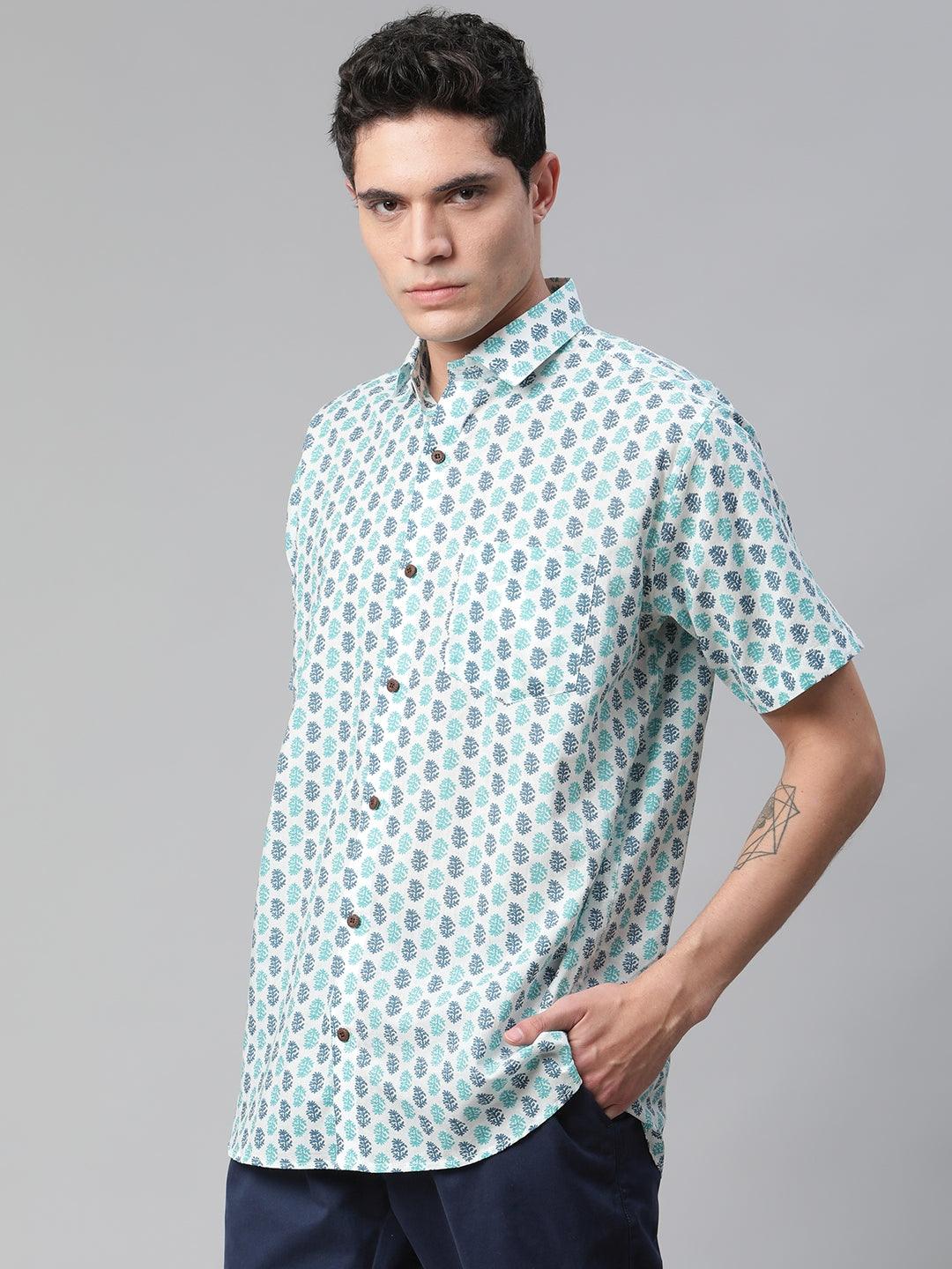 Millennial Men White & Green Cotton  Half Sleeve Shirt for Men-MMH0171 - divenaworld.com