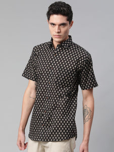 Millennial Men Black & Beige Cotton  Half Sleeve Shirt for Men-MMH0172 - divenaworld.com