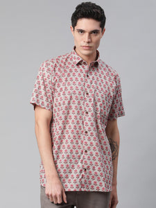 Millennial Men Grey & Pink Cotton  Half Sleeve Shirt for Men-MMH0174 - divenaworld.com