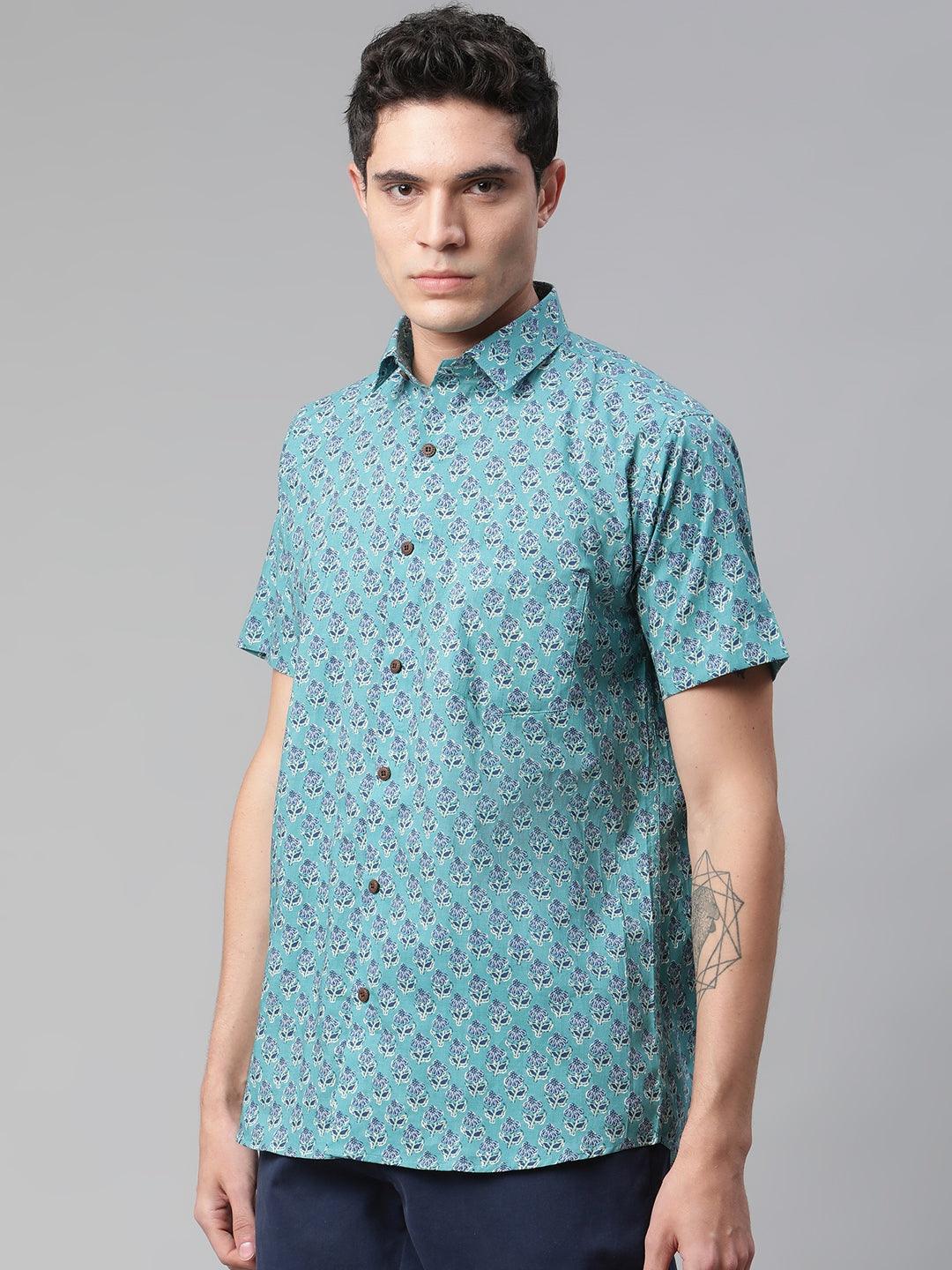 Millennial Men Turquoise blue & Blue  Cotton  Half Sleeve Shirt for Men-MMH0179 - divenaworld.com