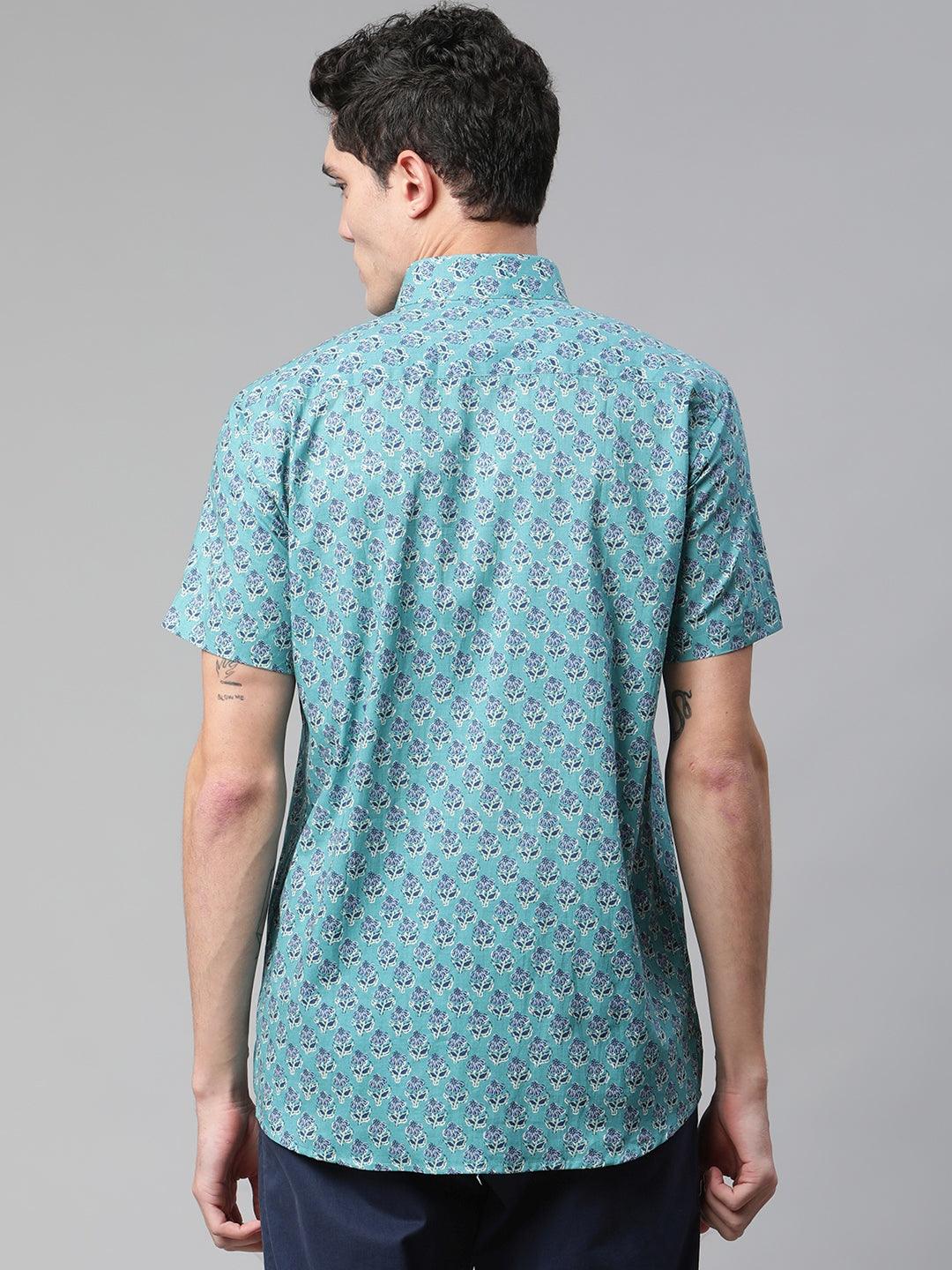 Millennial Men Turquoise blue & Blue  Cotton  Half Sleeve Shirt for Men-MMH0179 - divenaworld.com