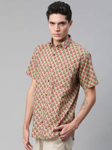 Millennial Men Green  & Pink Cotton  Half Sleeve Shirt for Men-MMH0180 - divenaworld.com