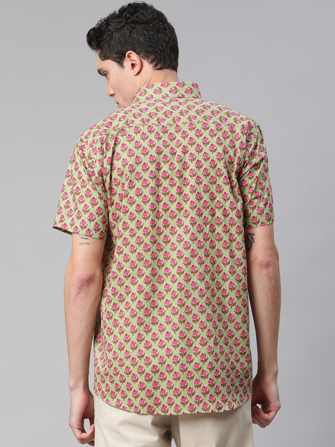 Millennial Men Green  & Pink Cotton  Half Sleeve Shirt for Men-MMH0180 - divenaworld.com