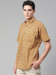 Millennial Men Mustard & Marron Cotton  Half Sleeve Shirt for Men-MMH0182 - divenaworld.com