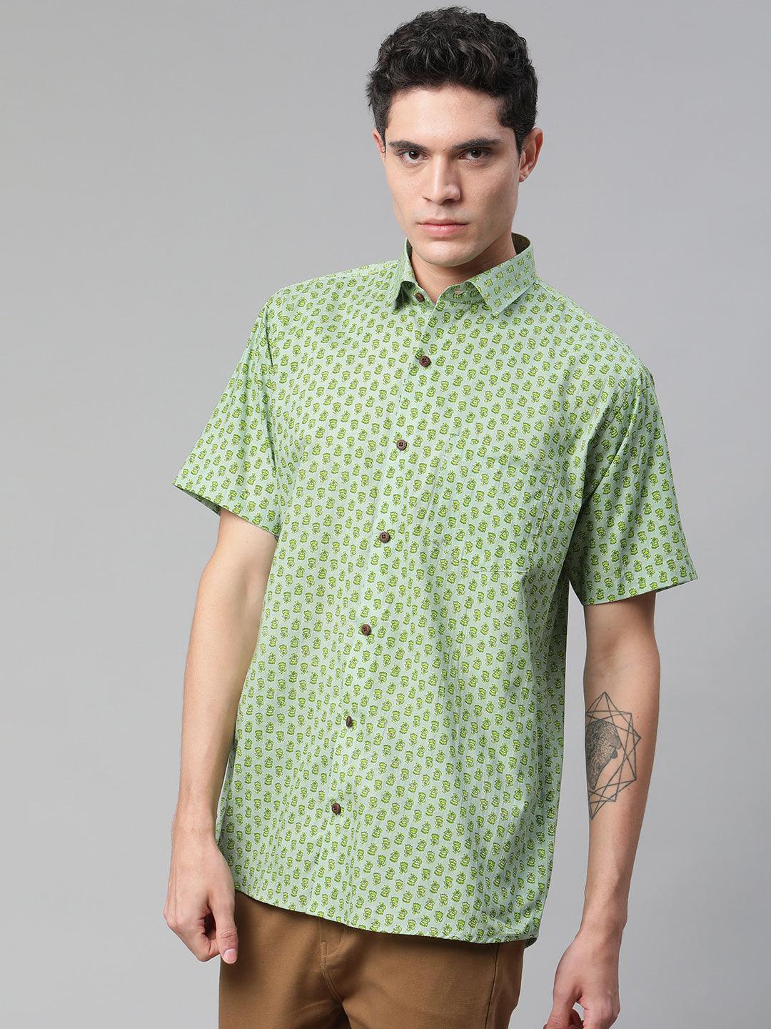 Millennial Men Light Green  & Parrot Green Cotton  Half Sleeve Shirt for Men-MMH0188 - divenaworld.com