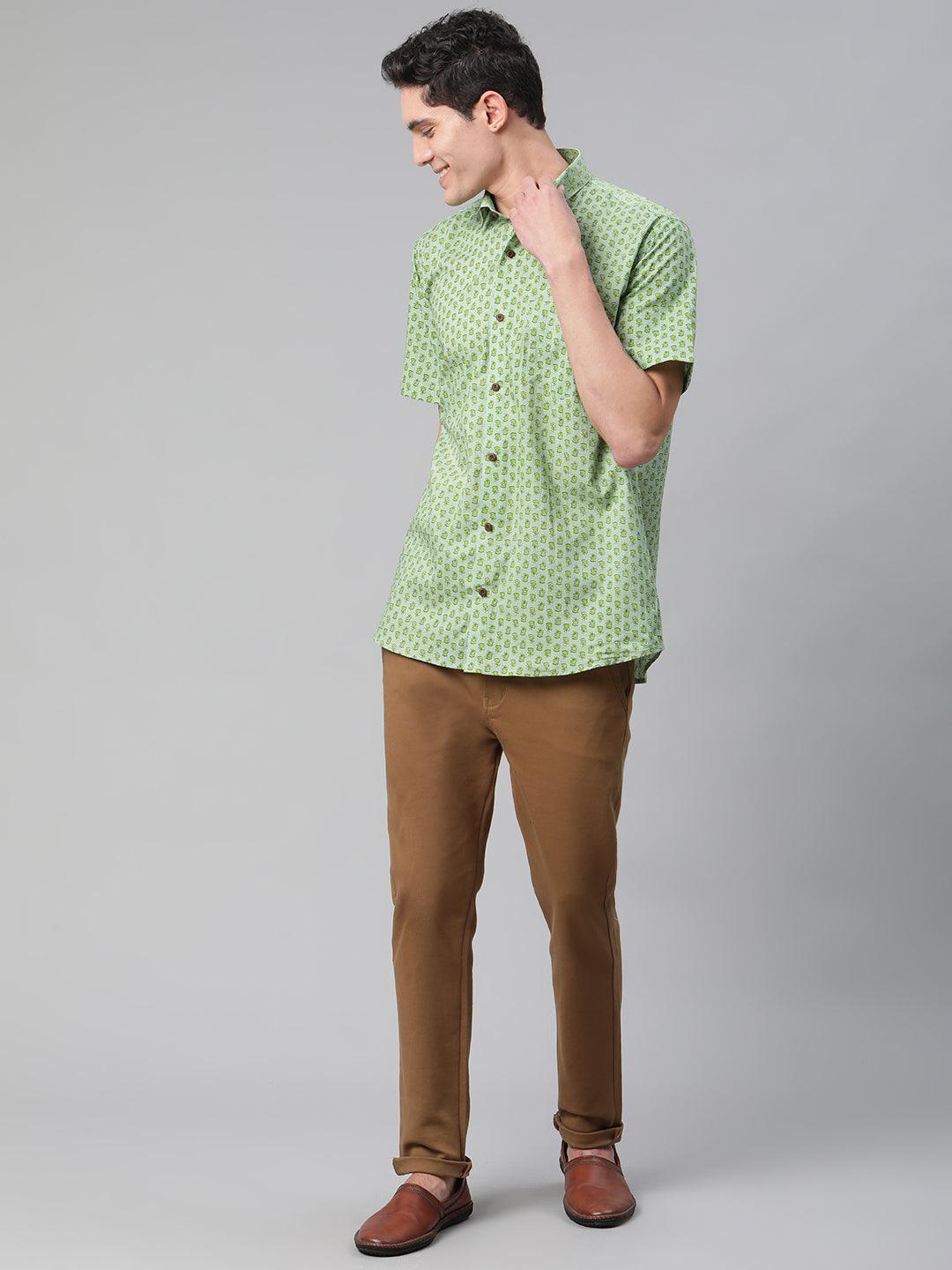 Millennial Men Light Green  & Parrot Green Cotton  Half Sleeve Shirt for Men-MMH0188 - divenaworld.com