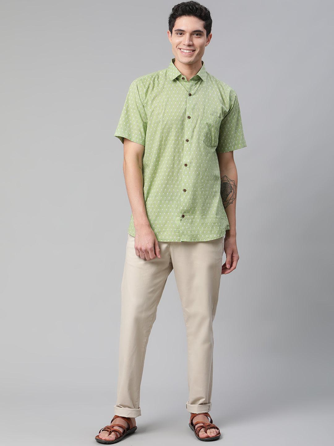 Millennial Men Green & White  Cotton  Half Sleeve Shirt for Men-MMH0189 - divenaworld.com